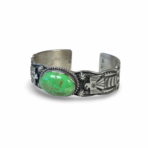 ColoradoJo Andy Cadman Gaspeite Thunderbird Cuff 3/4 view