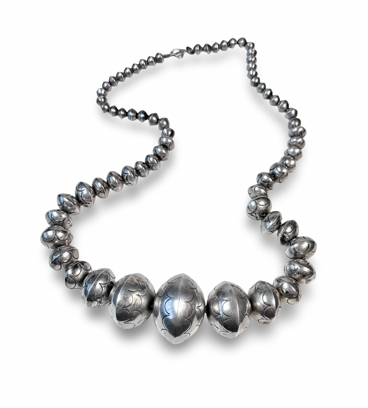 Sterling Graduated Handmade/Hand-Stamped Navajo Pearls