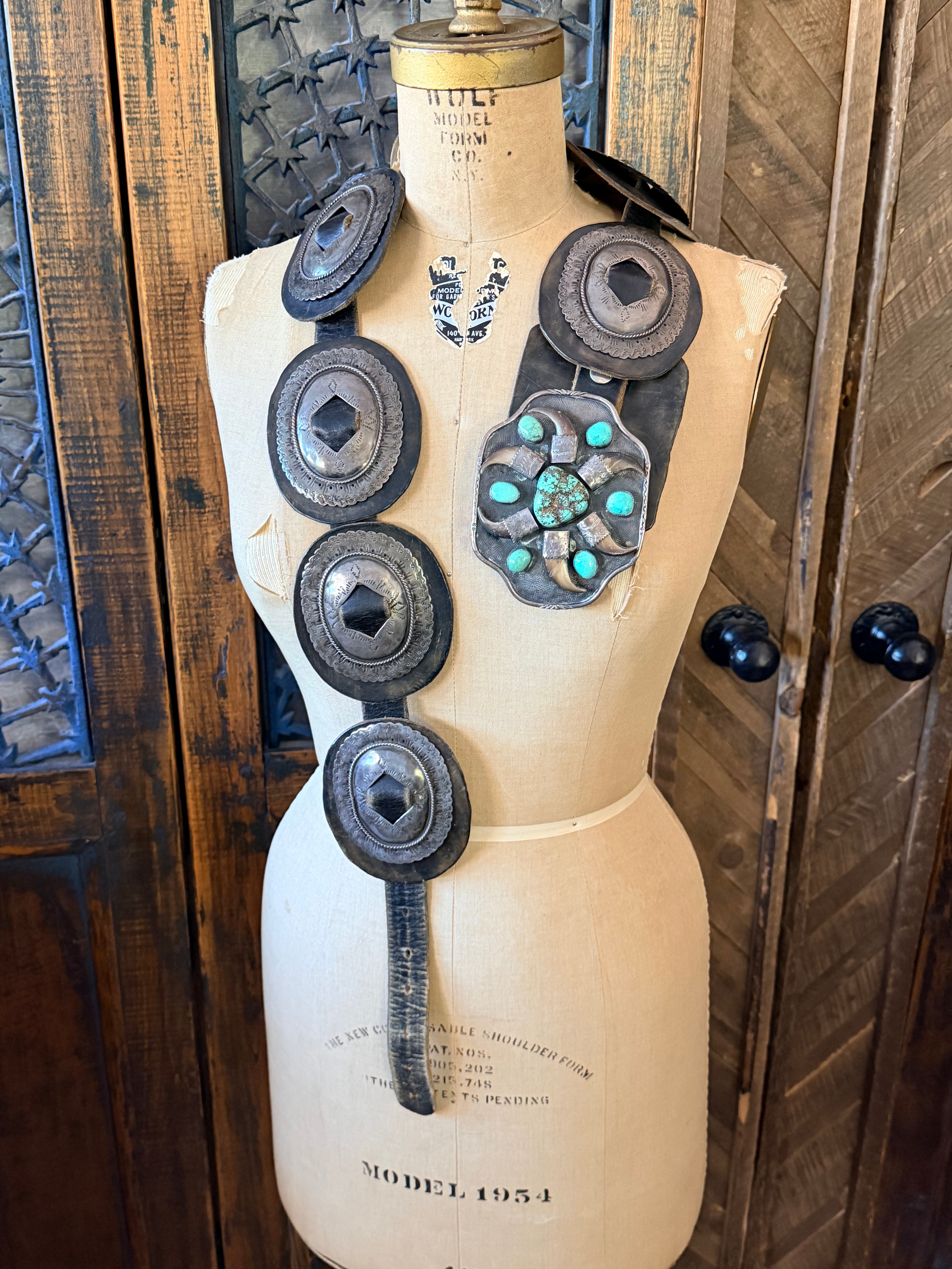 Vintage Concho Belt with Bear Claw & Turquoise Buckle