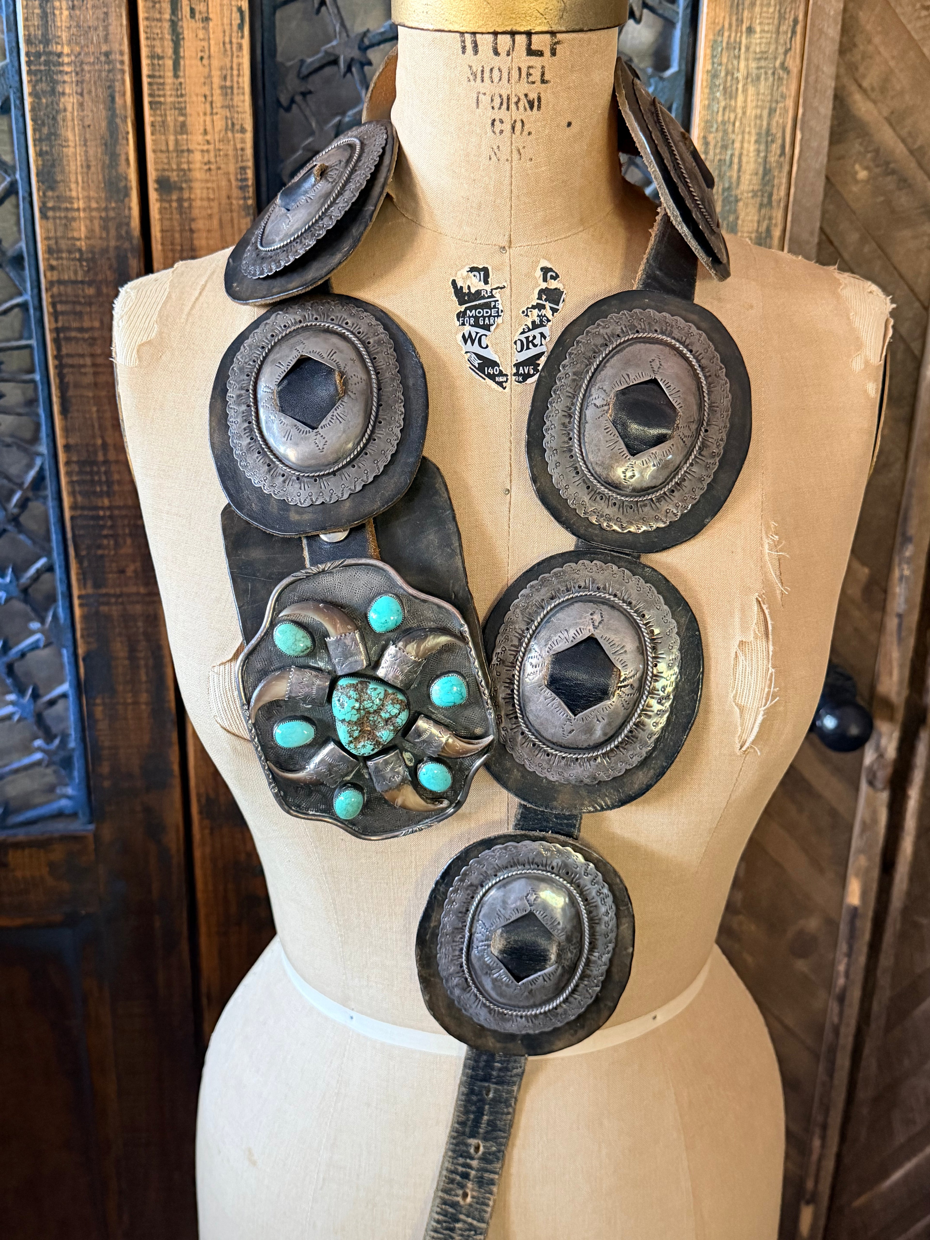 Vintage Concho Belt with Bear Claw & Turquoise Buckle