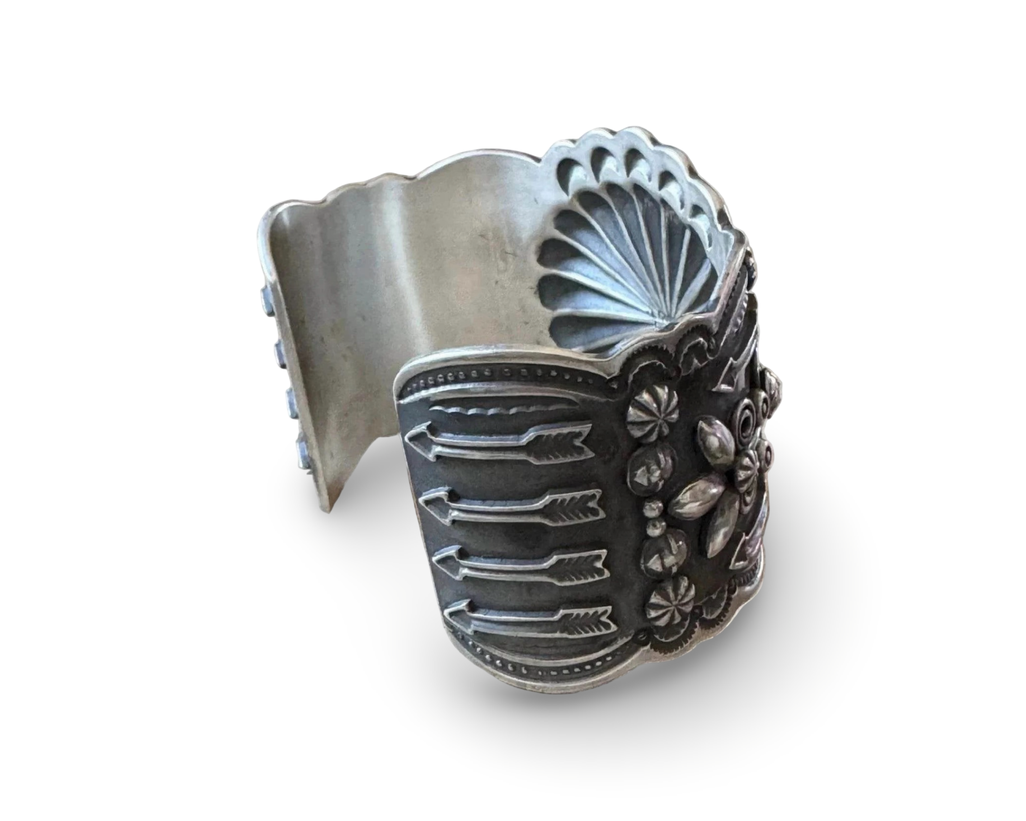 Darrell Cadman Mediterranean Coral Concho Style Sterling Cuff