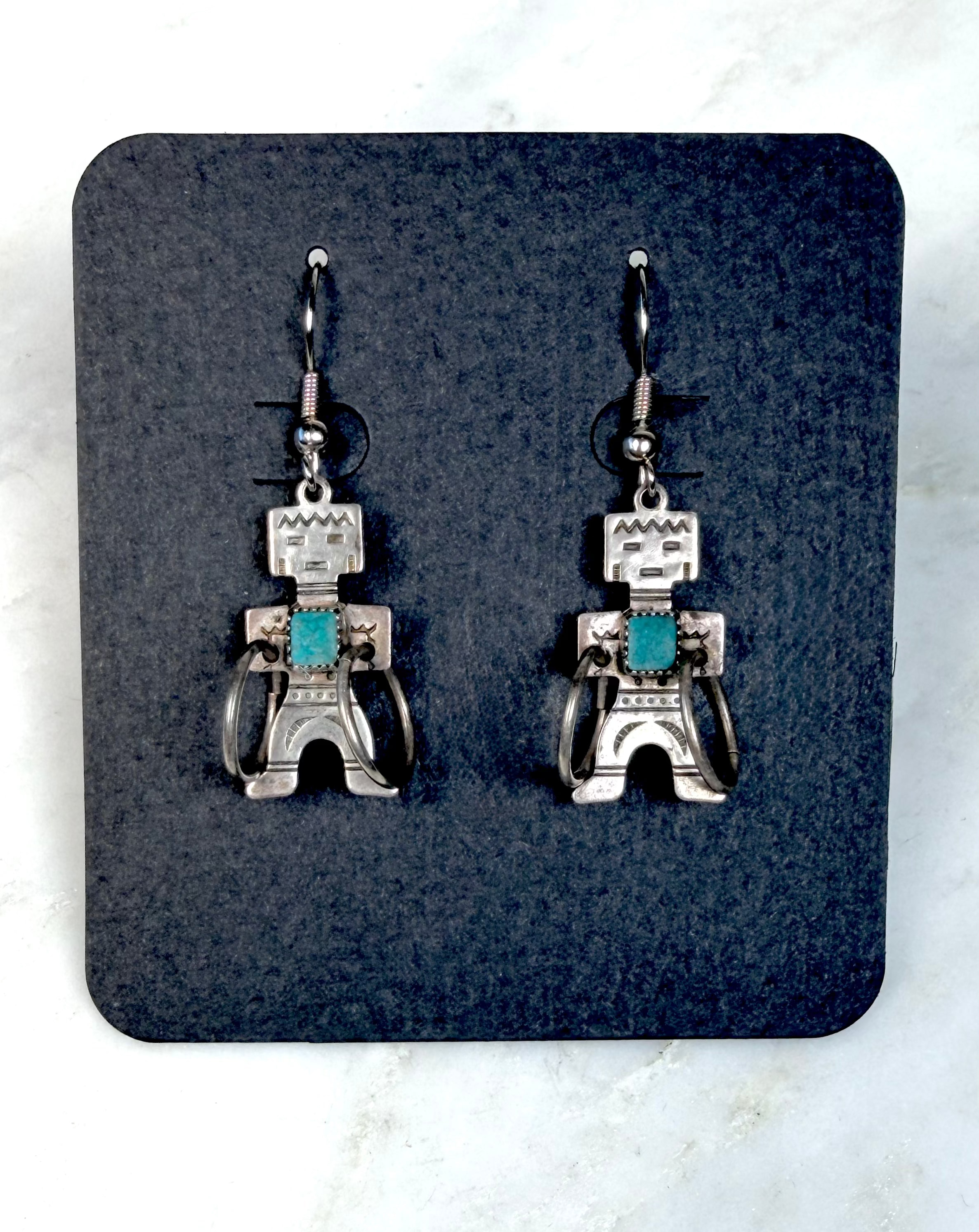 ColoradoJo Vintage Navajo Hoop Dancer Earrings with Turquoise front view