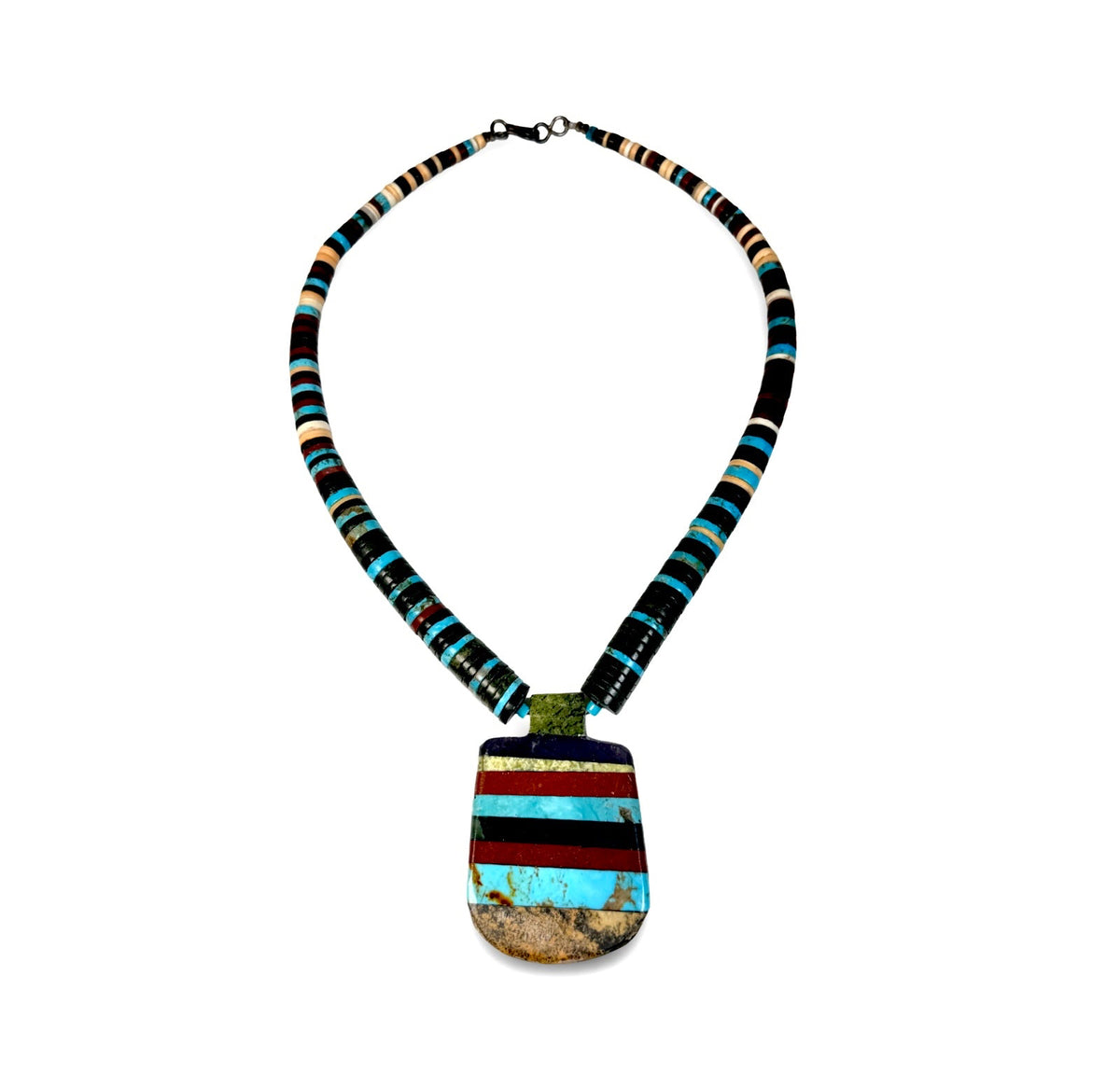 ColoradoJo Santo Domingo Kewa Pueblo Mosaic Tab Necklace front view
