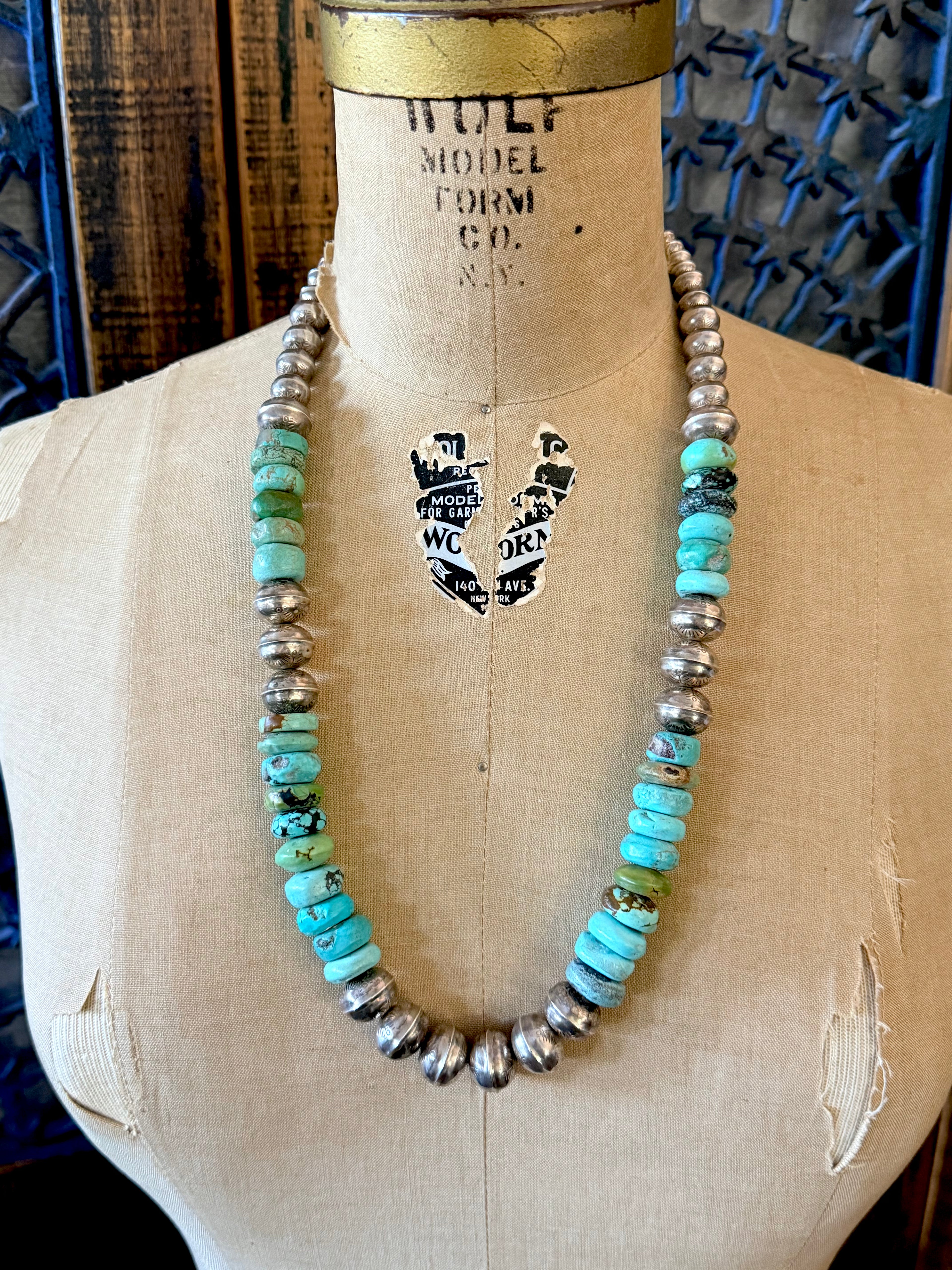 ColoradoJo Navajo Turquoise & Sterling Beads Necklace mannequin view