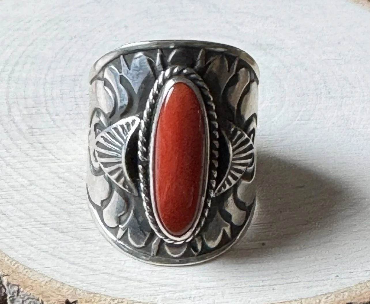 Derrick Gordon Sterling Coral Cigar Band Ring