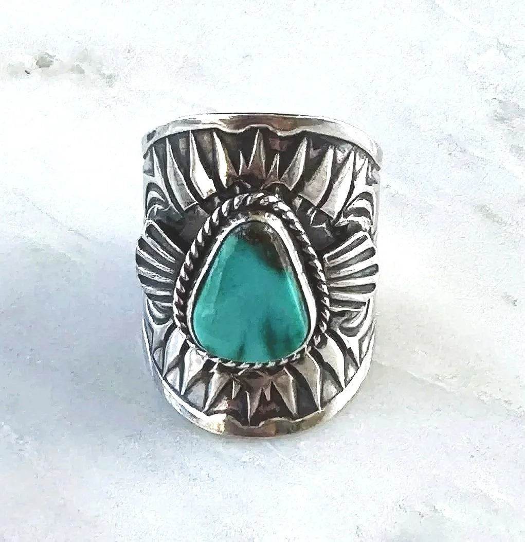 Derrick Gordon Sterling Royston Turquoise Cigar Band Ring