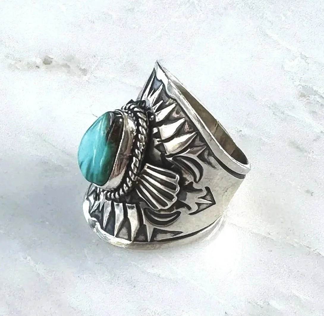 Derrick Gordon Sterling Royston Turquoise Cigar Band Ring
