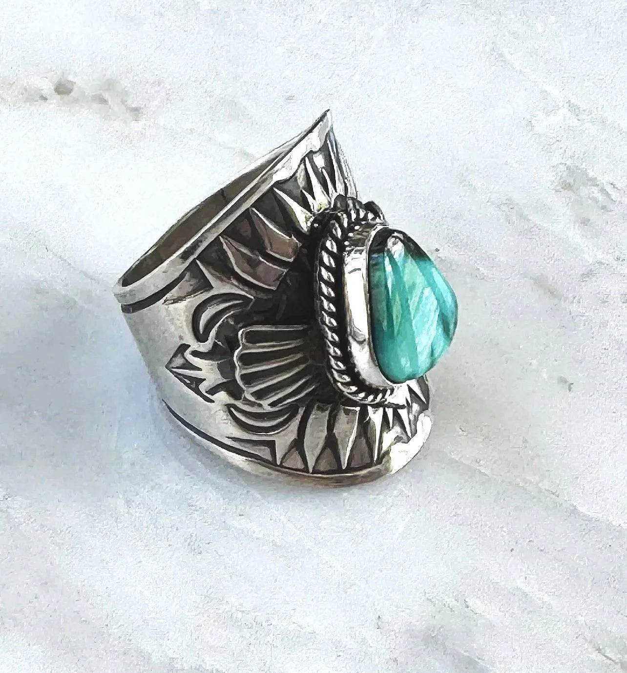 Derrick Gordon Sterling Royston Turquoise Cigar Band Ring