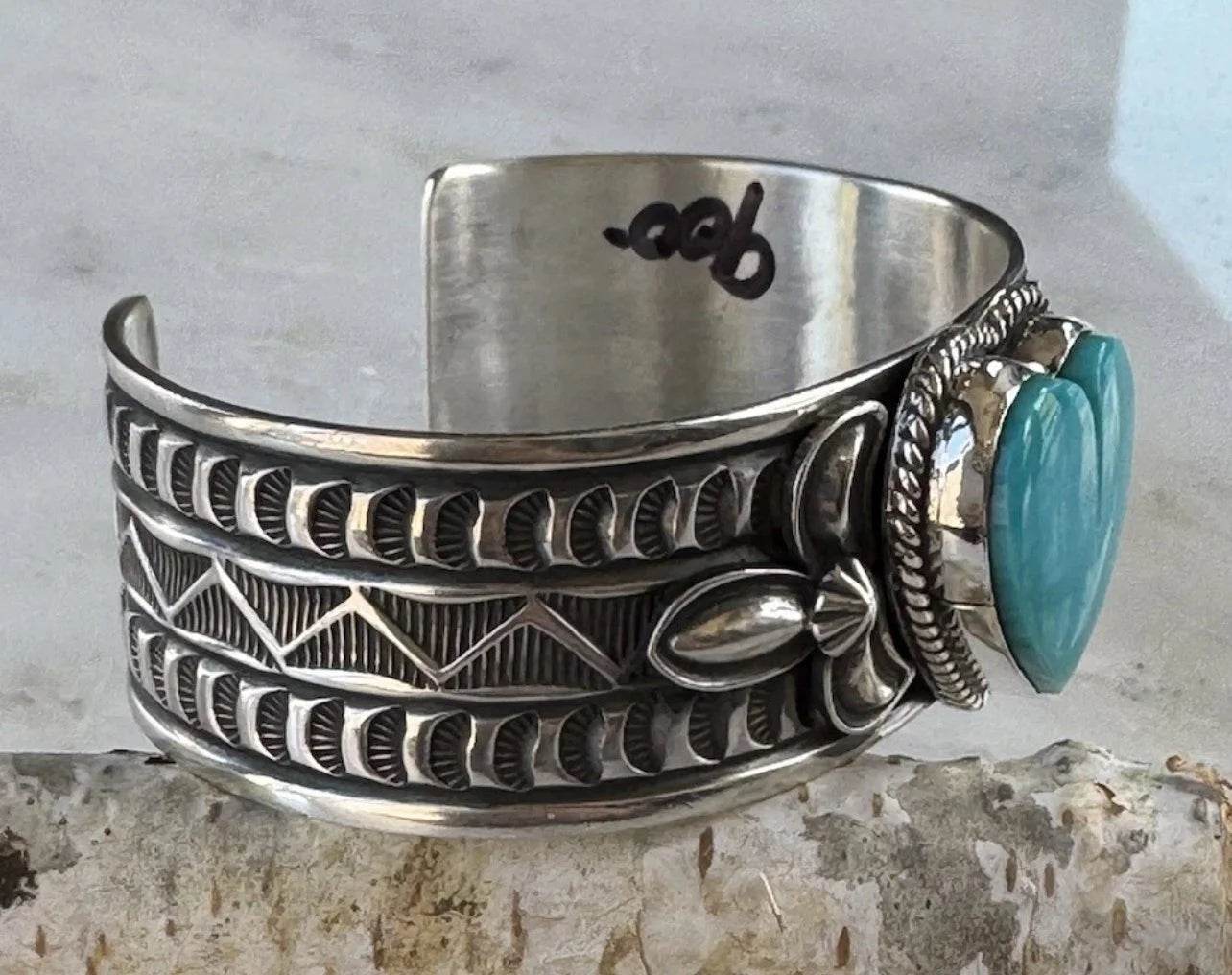 Navajo Andy Cadman Kingman Turquoise Heart Cuff
