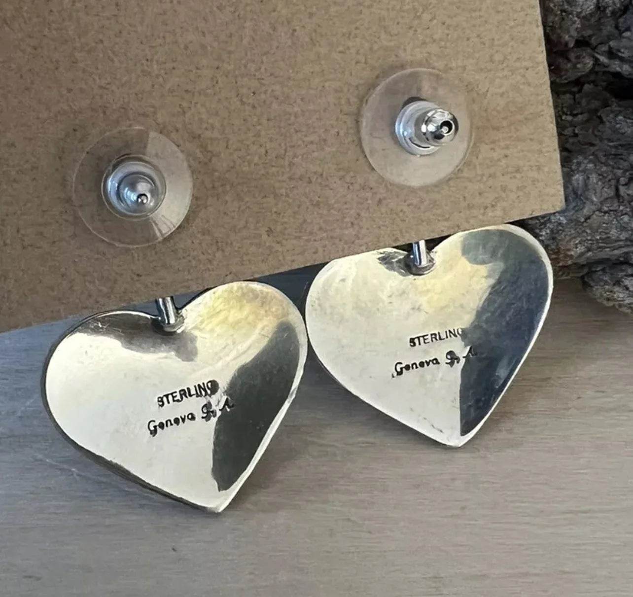 Geneva Apachito Sterling Heart Earrings Post Back