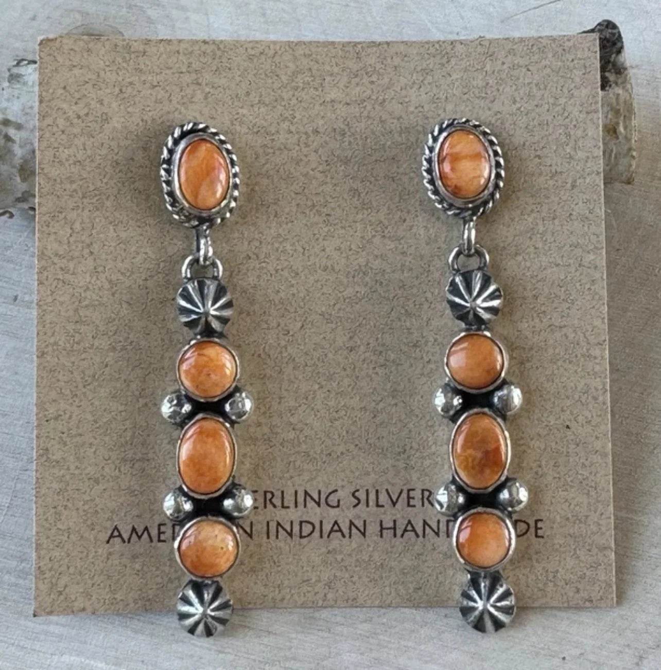 Orange Spiny Oyster Post-Back Earrings By Linda Yazzie