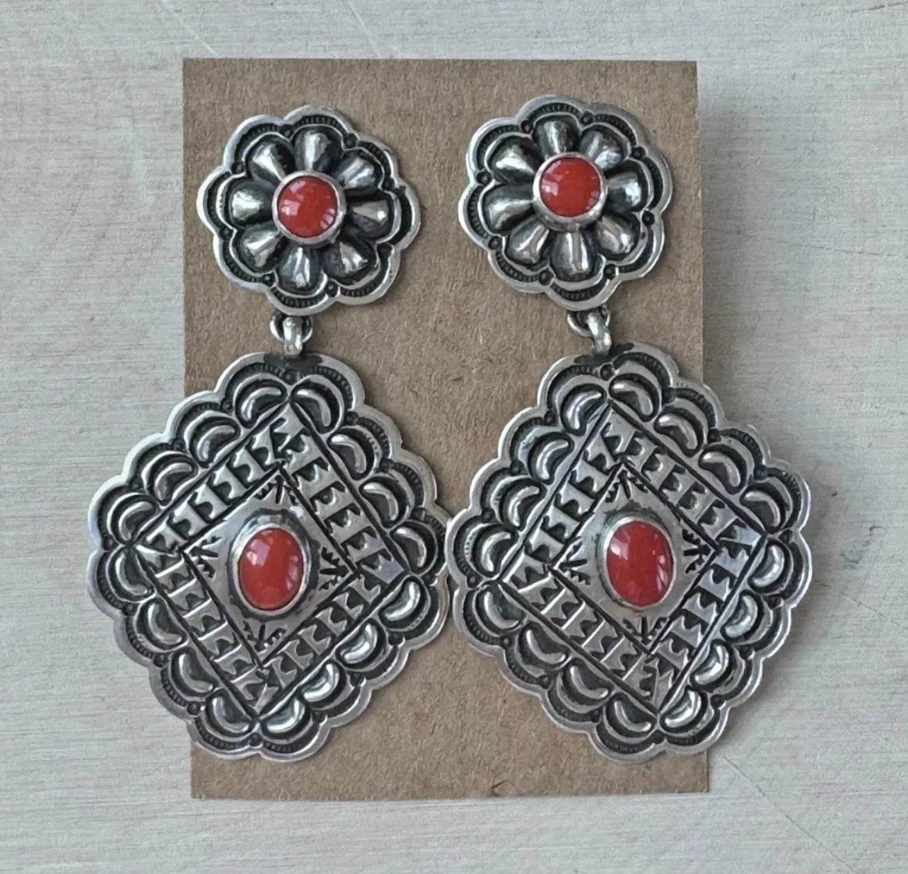 Mediterranean Coral Concho Earrings by Tsosie White