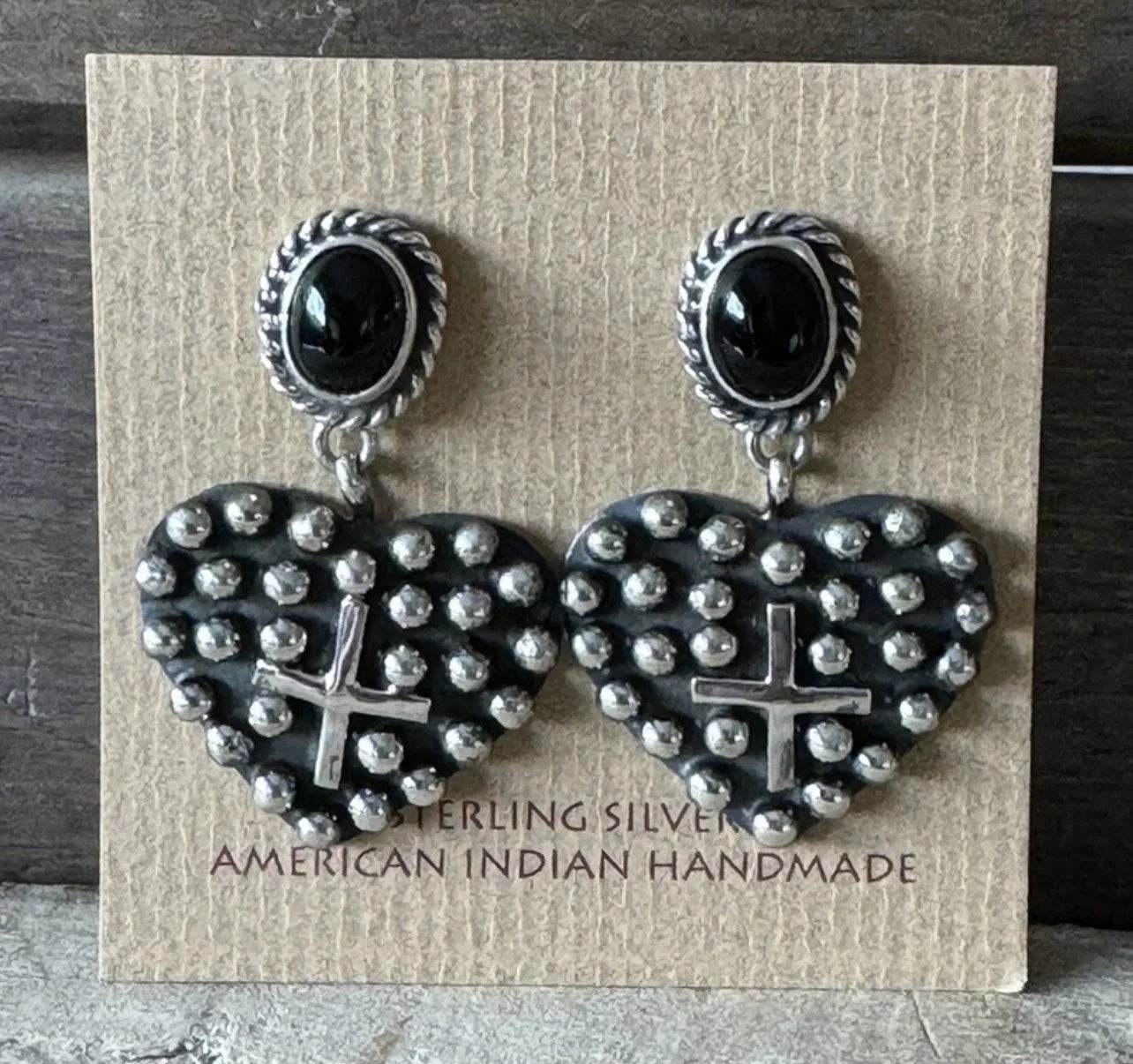 Geneva Apachito Onyx Heart Earrings Post Back