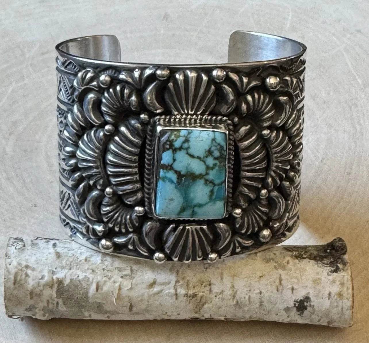 Tsosie White Sterling Cuff feat. Kingman Turquoise