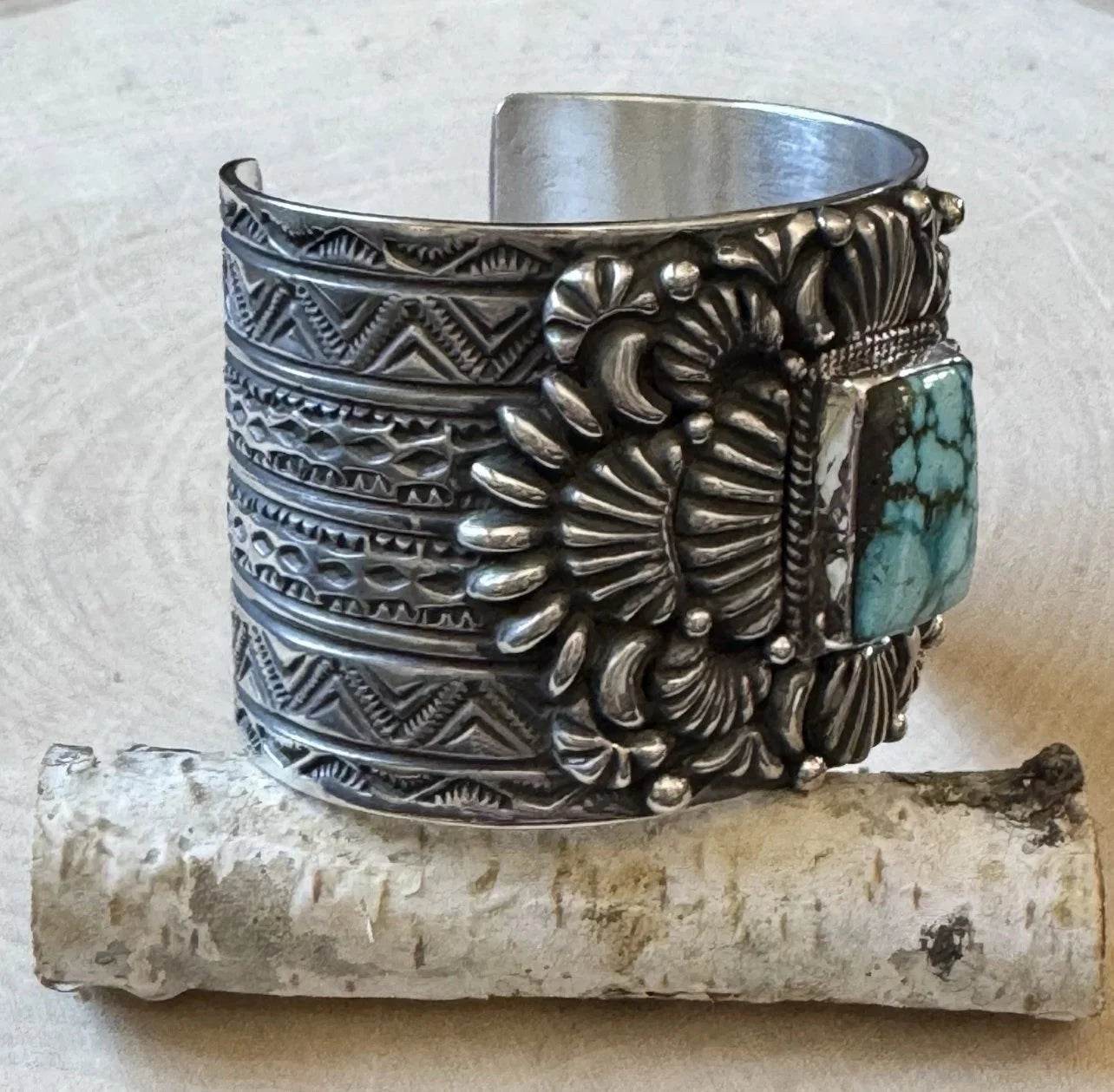 Tsosie White Sterling Cuff feat. Kingman Turquoise