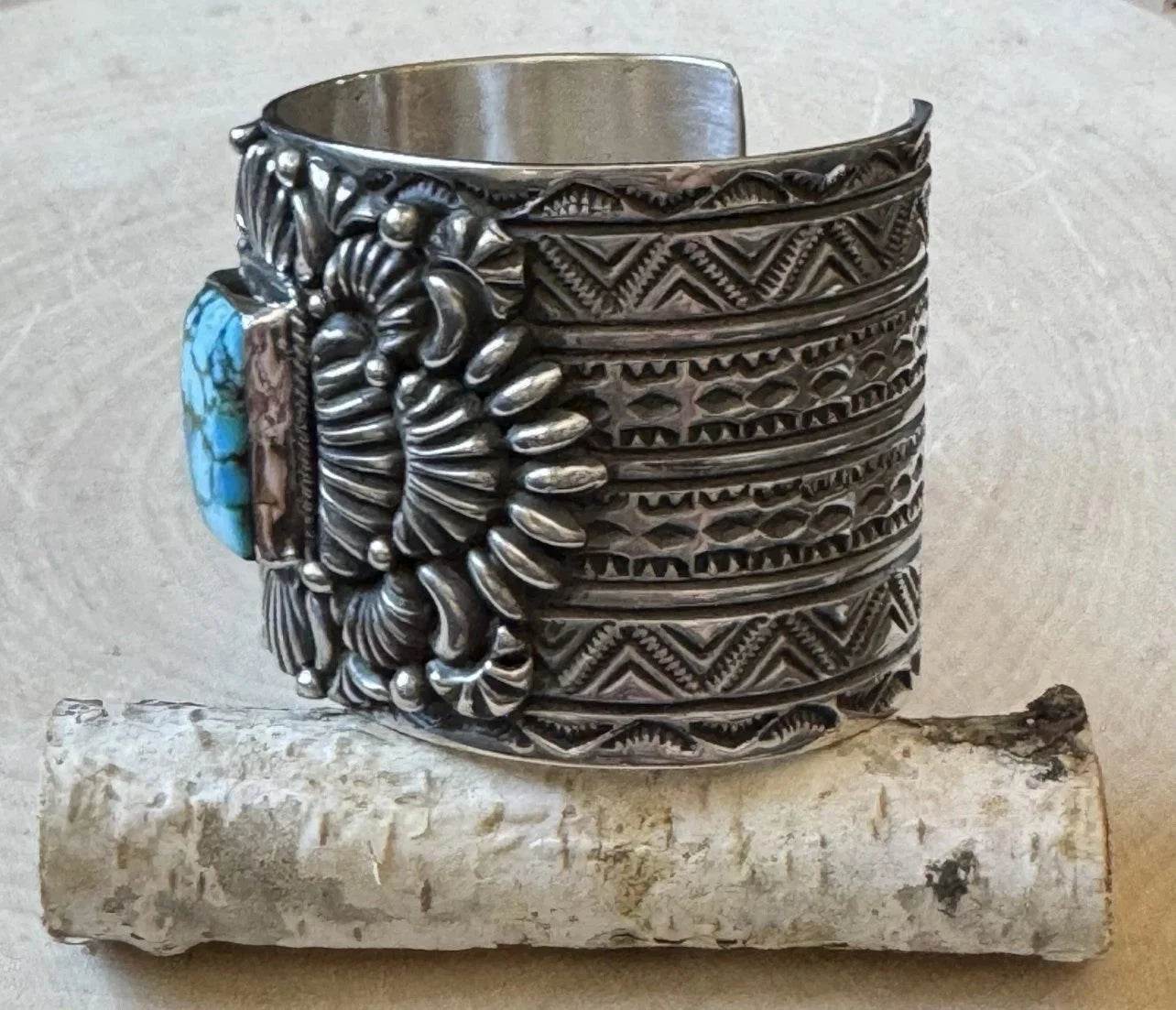 Tsosie White Sterling Cuff feat. Kingman Turquoise