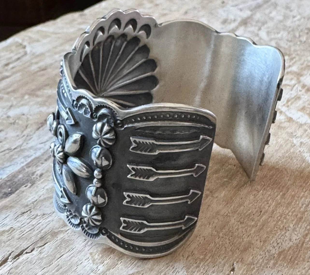 Mediterranean Coral Concho Style Sterling Cuff