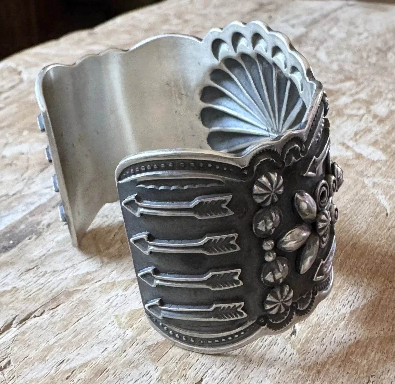 Mediterranean Coral Concho Style Sterling Cuff