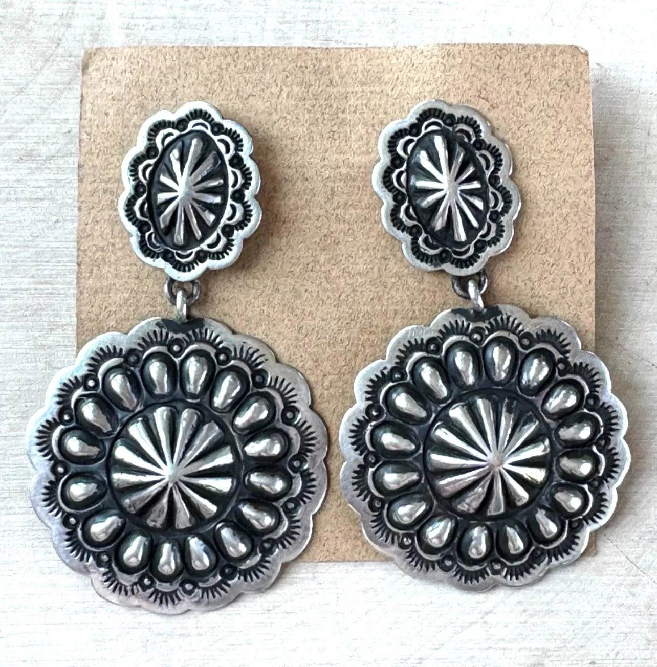 Sterling Concho Earrings by Tsosie White