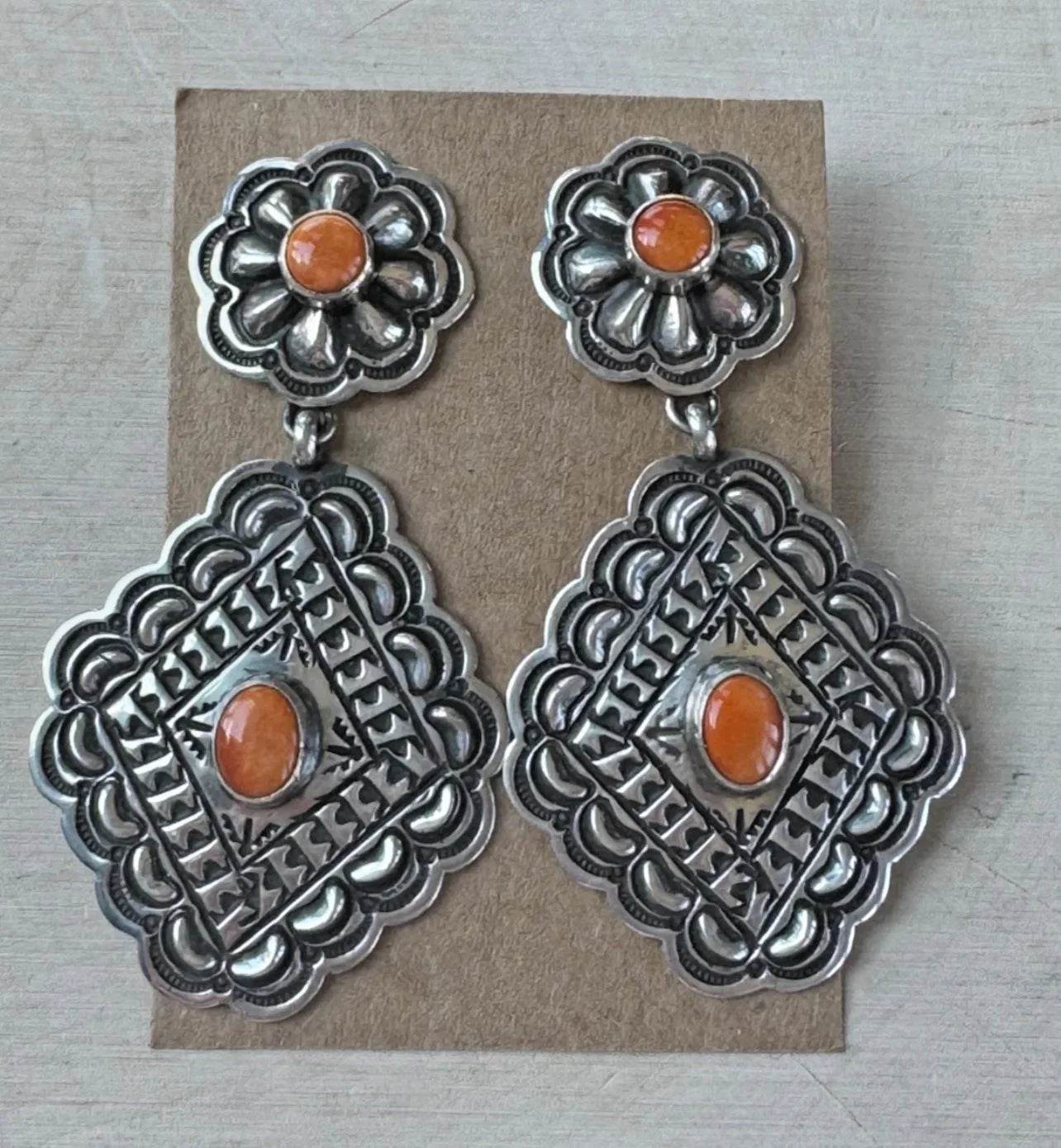 Orange Spiny Oyster Concho Earrings
