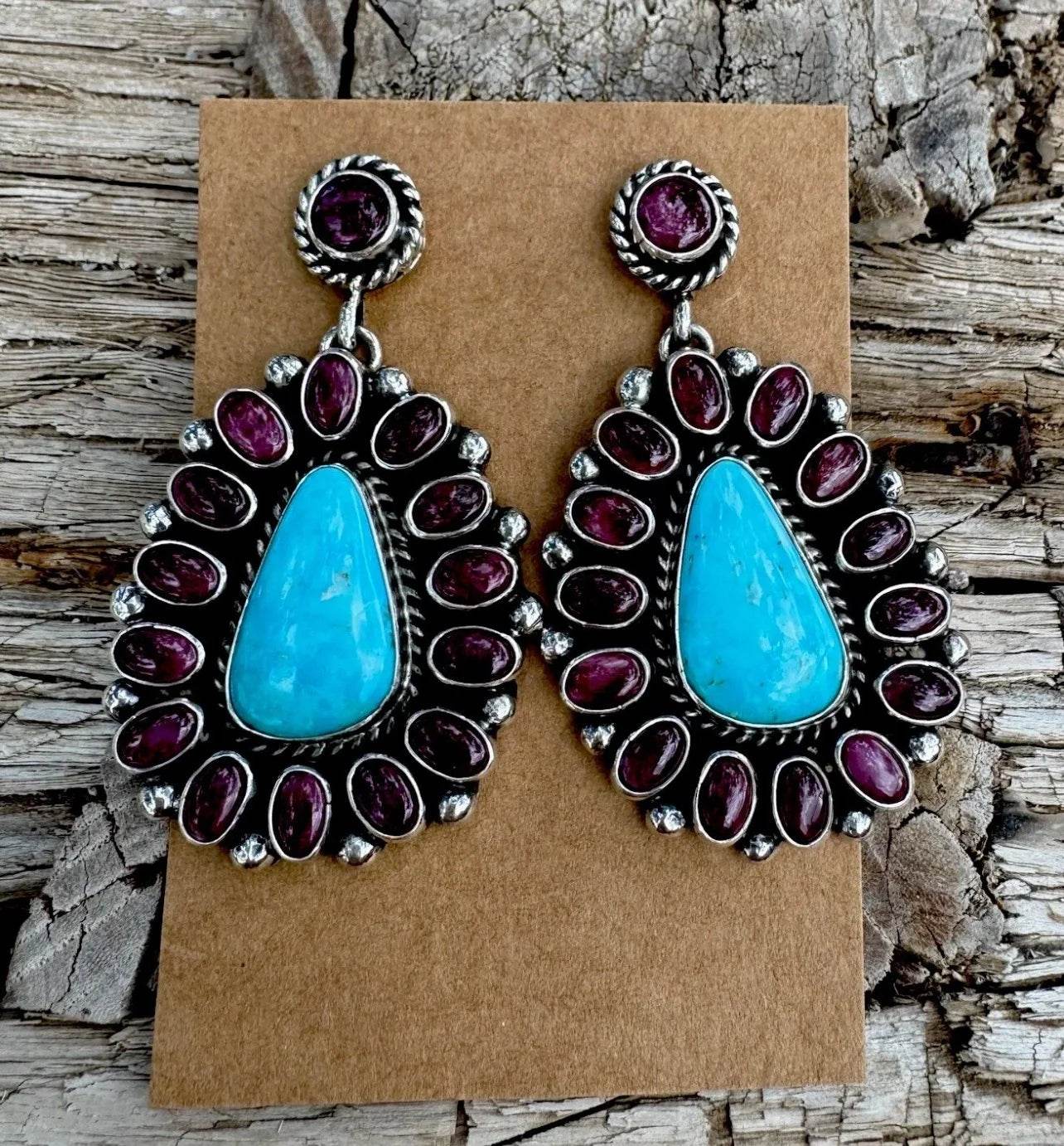 Kingman Turquoise & Purple Spiny Oyster ~ Post-Back Earrings