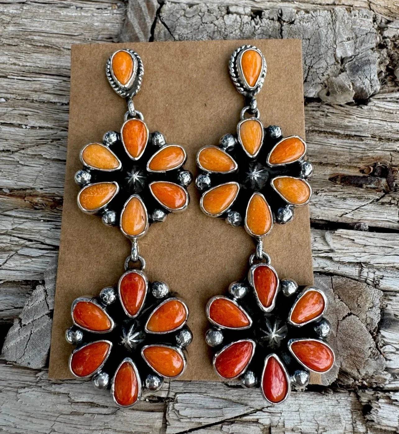 Orange Spiny Oyster Ombré Post-Back Earrings