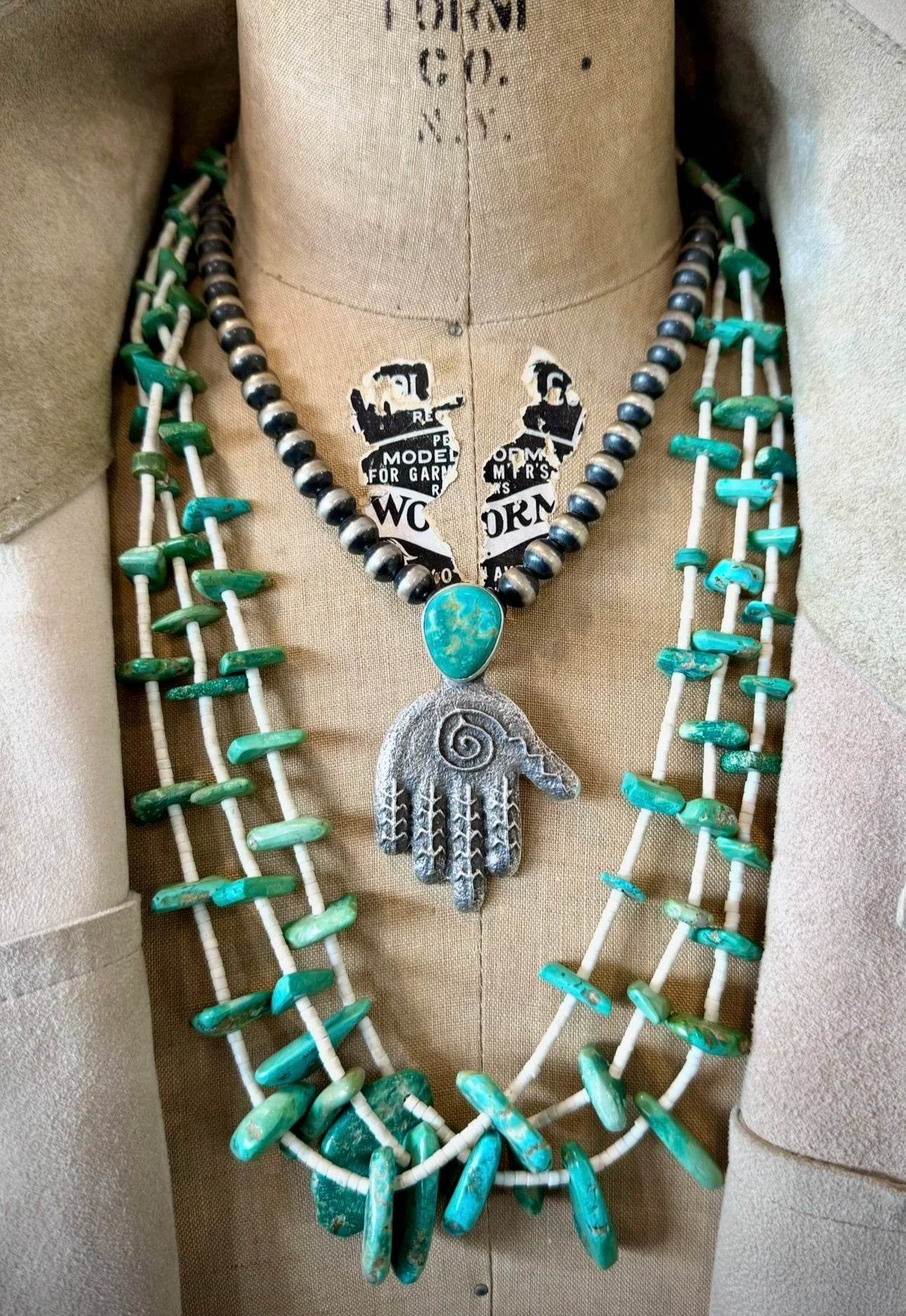 Tufa Cast Turquoise Hand Pendant