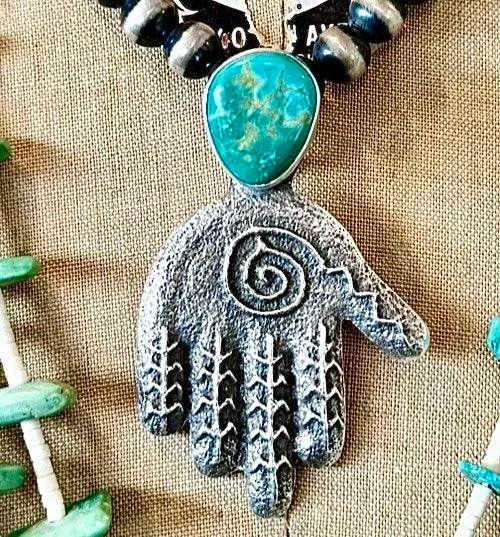 Tufa Cast Turquoise Hand Pendant