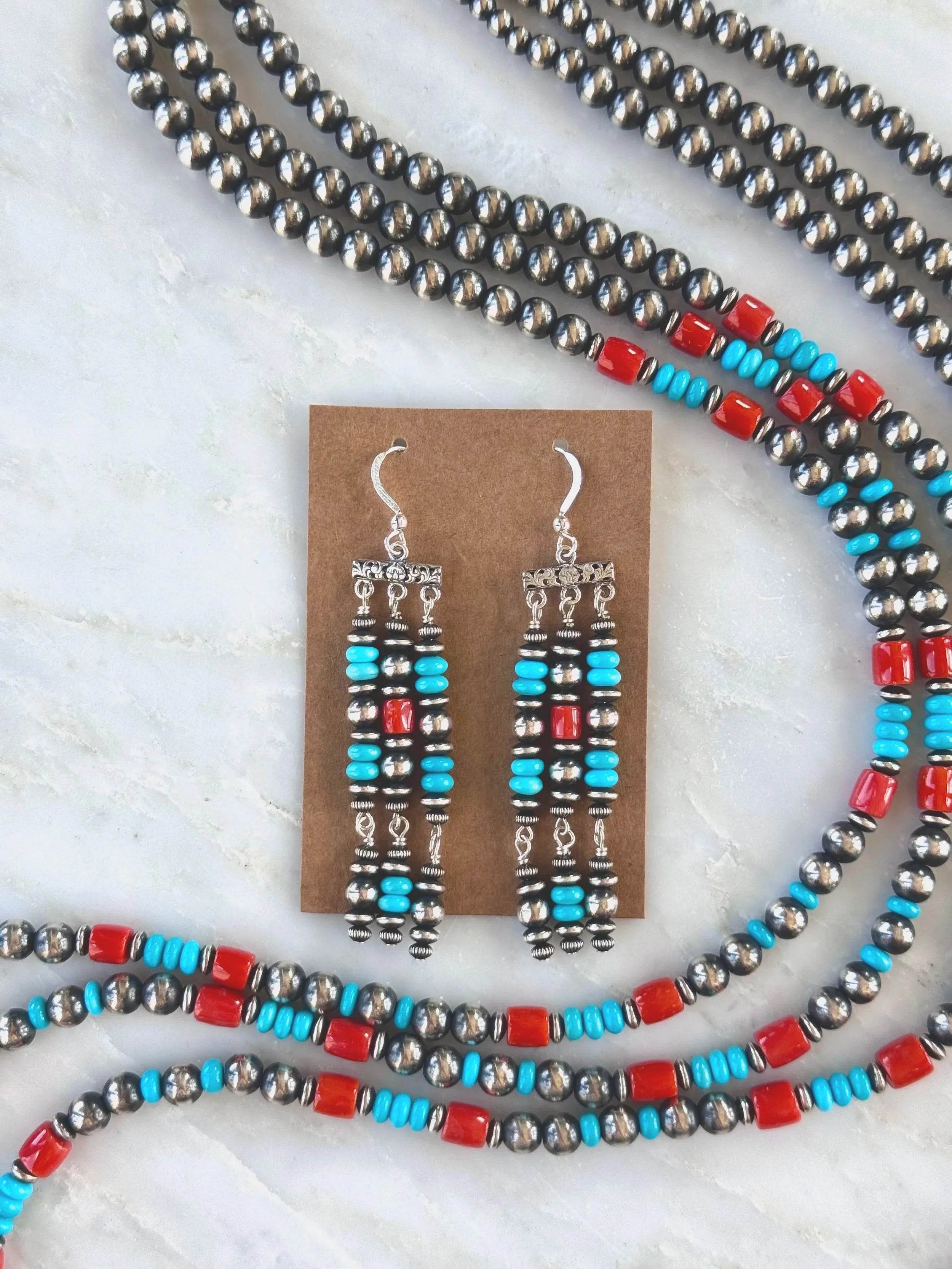 Three Strand Mixed Stone Necklace Set