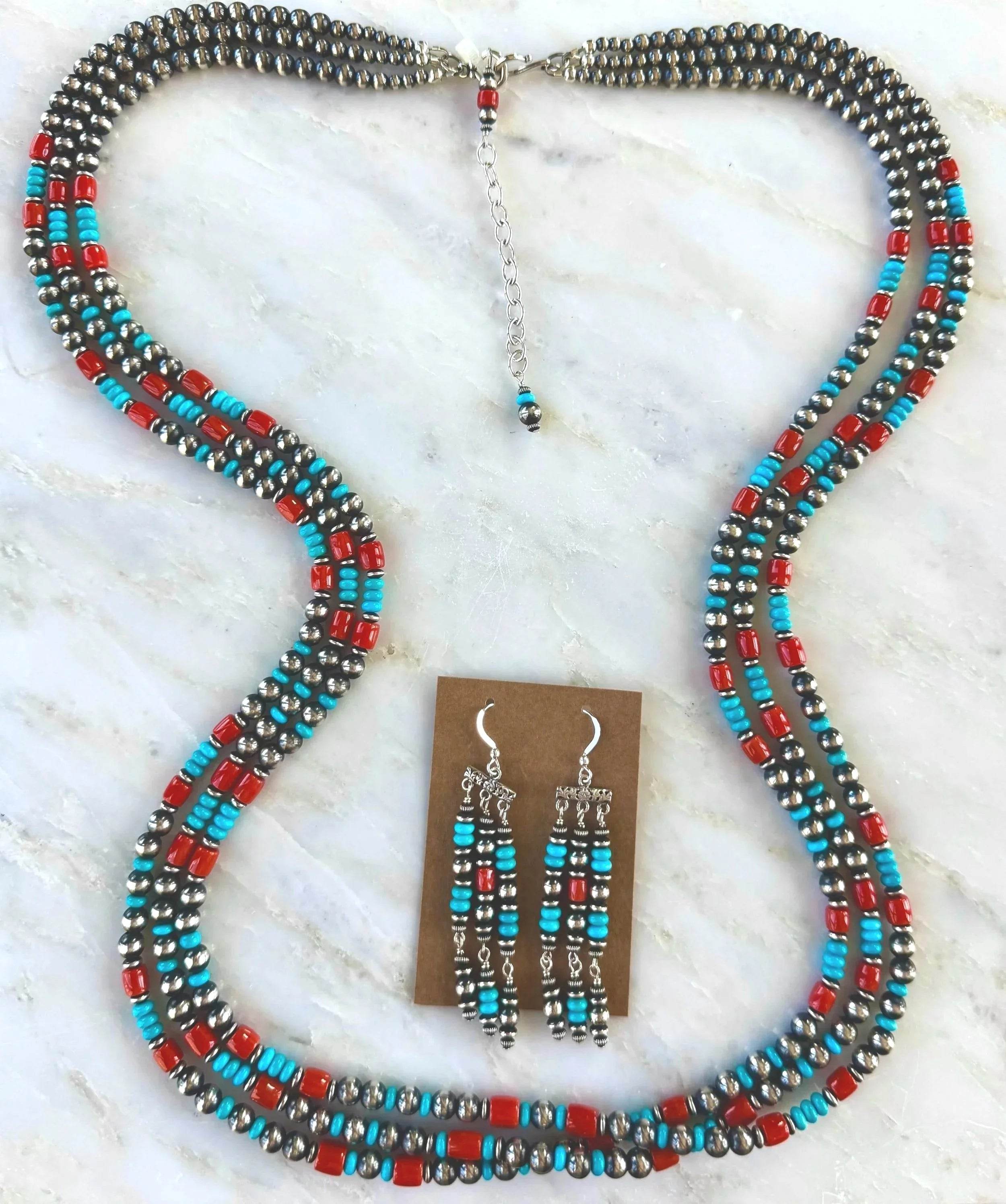 Three Strand Mixed Stone Necklace Set