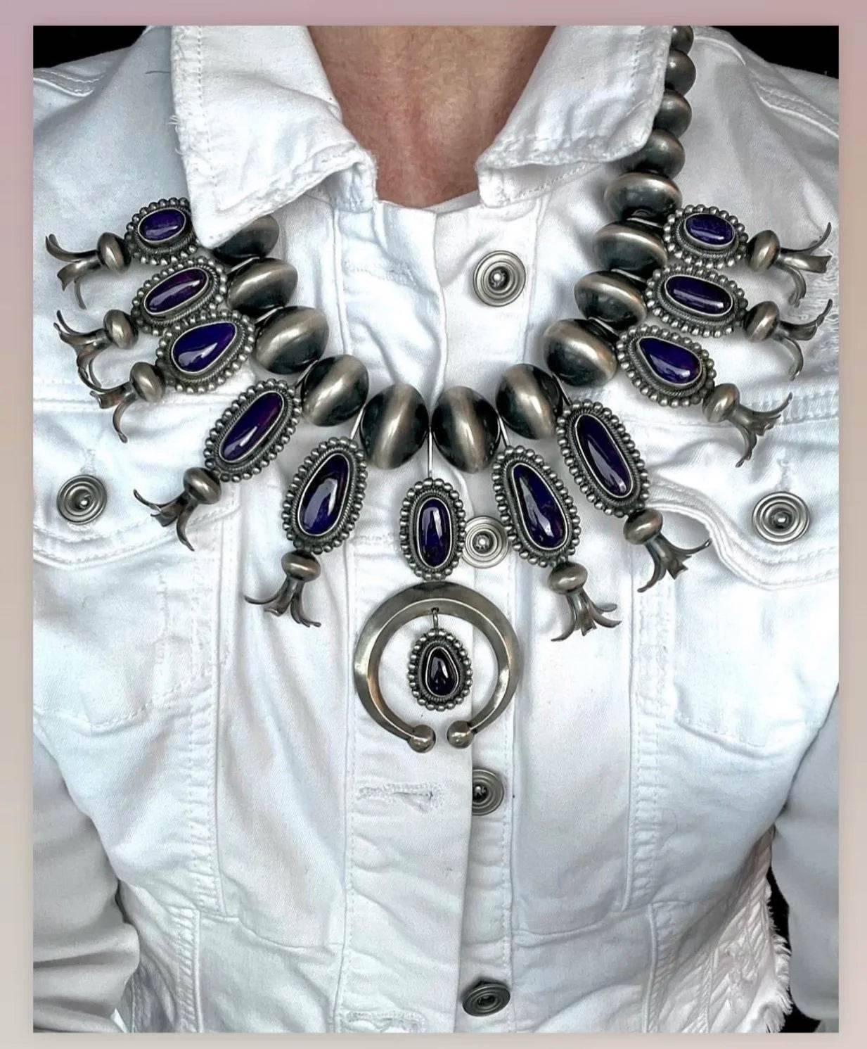 RARE Sugilite Sterling Squash Blossom Necklace