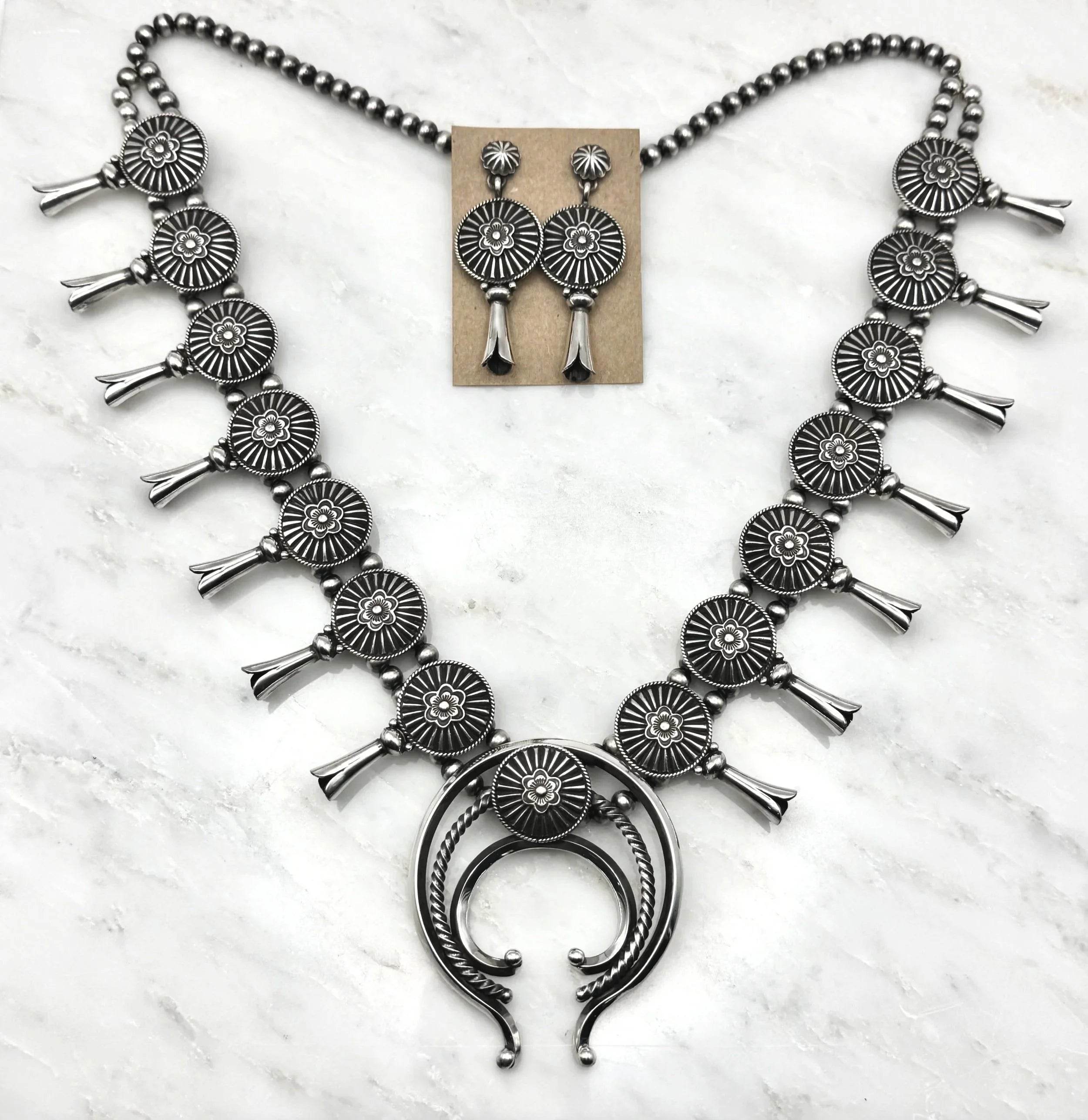 Sterling Silver Squash Blossom Necklace Set