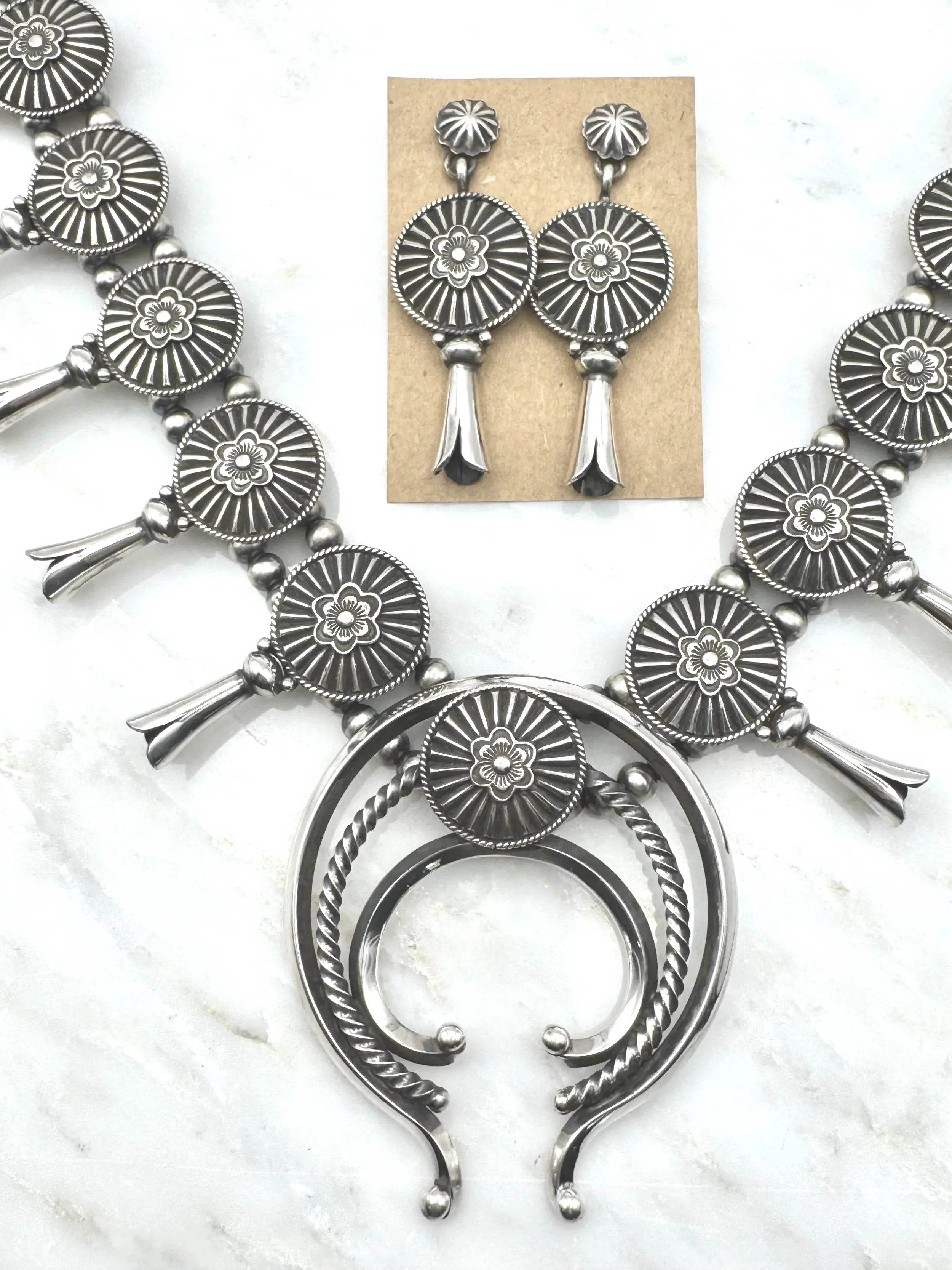 Sterling Silver Squash Blossom Necklace Set
