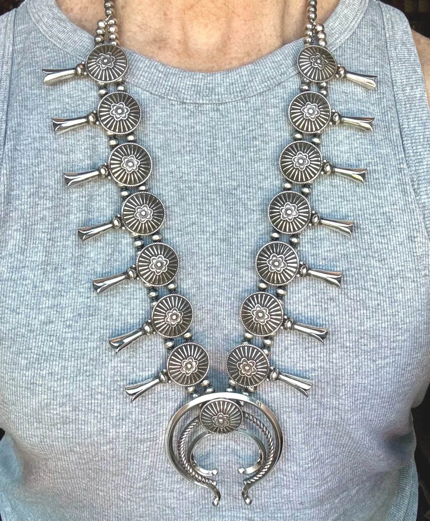 Sterling Silver Squash Blossom Necklace Set