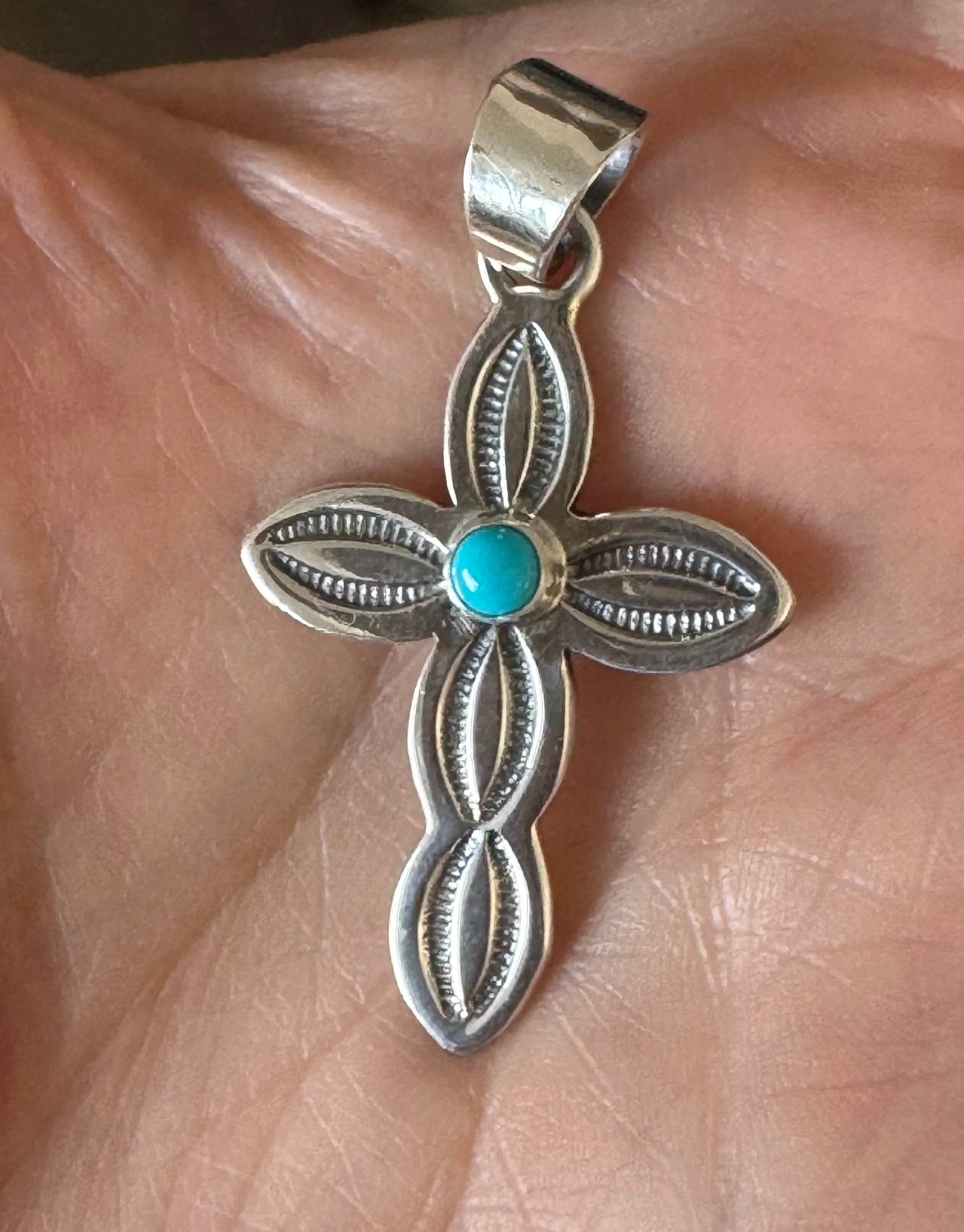 Sleeping Beauty Turquoise Cross Pendant