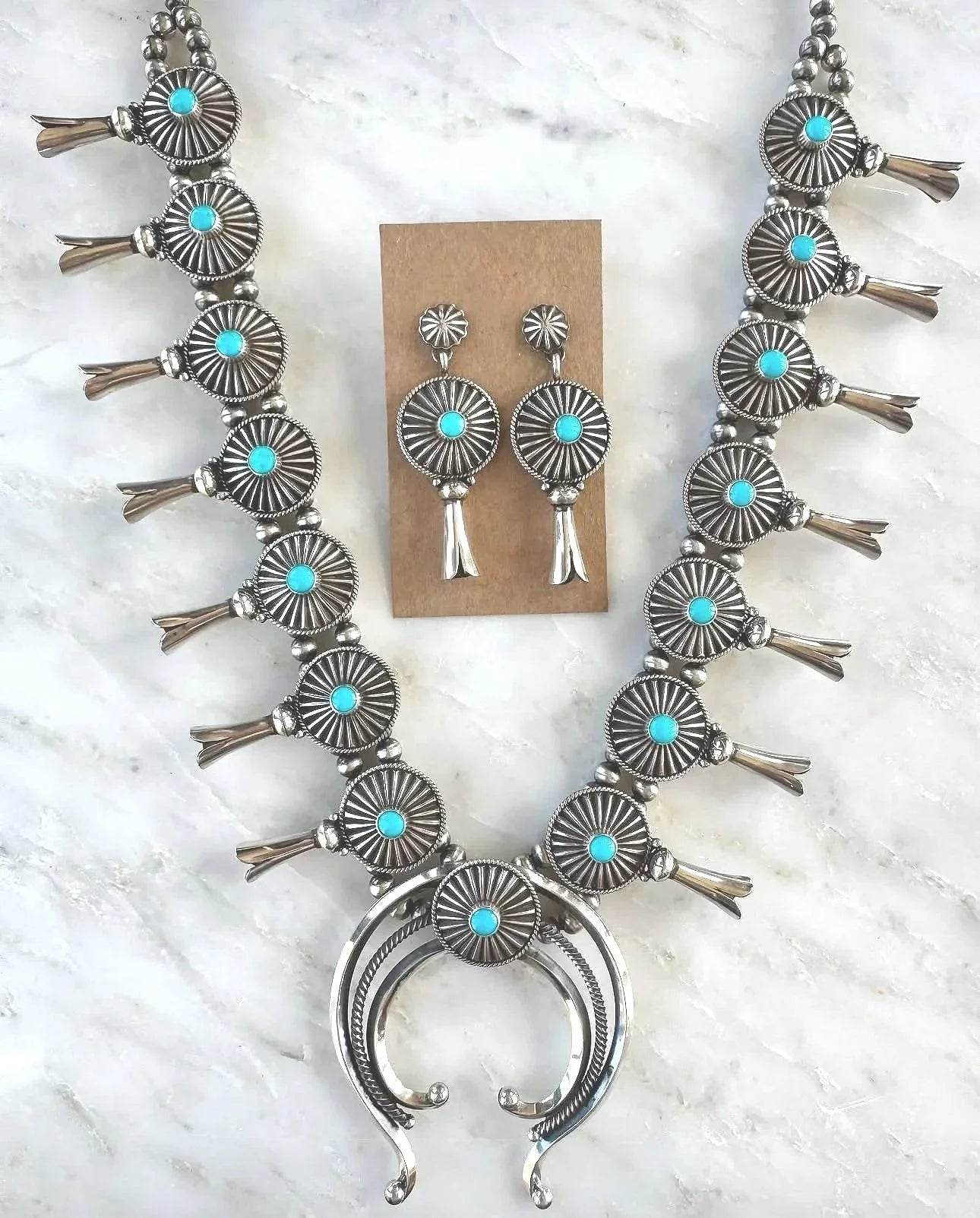 Sleeping Beauty Turquoise Squash Blossom Necklace Set