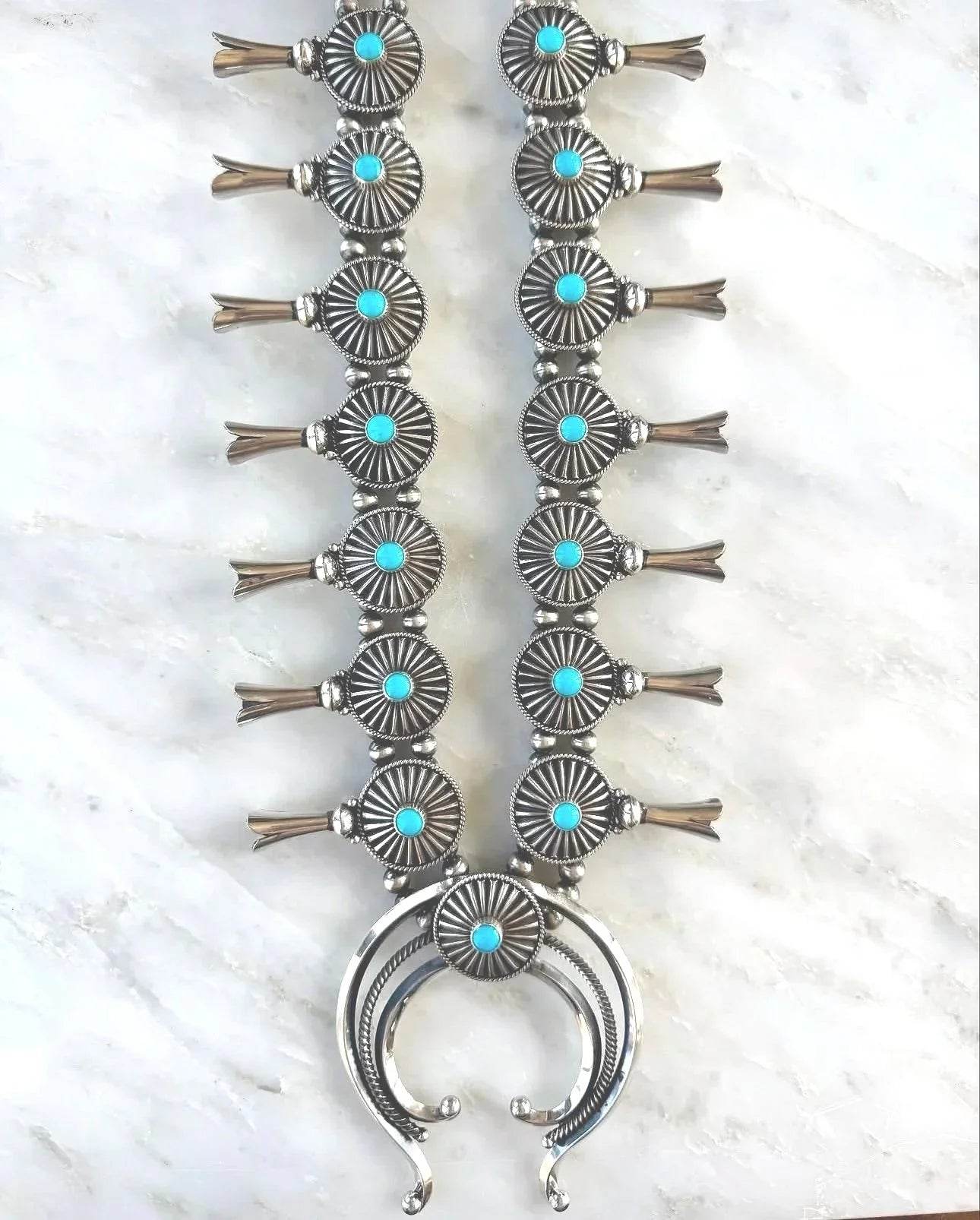 Sleeping Beauty Turquoise Squash Blossom Necklace Set